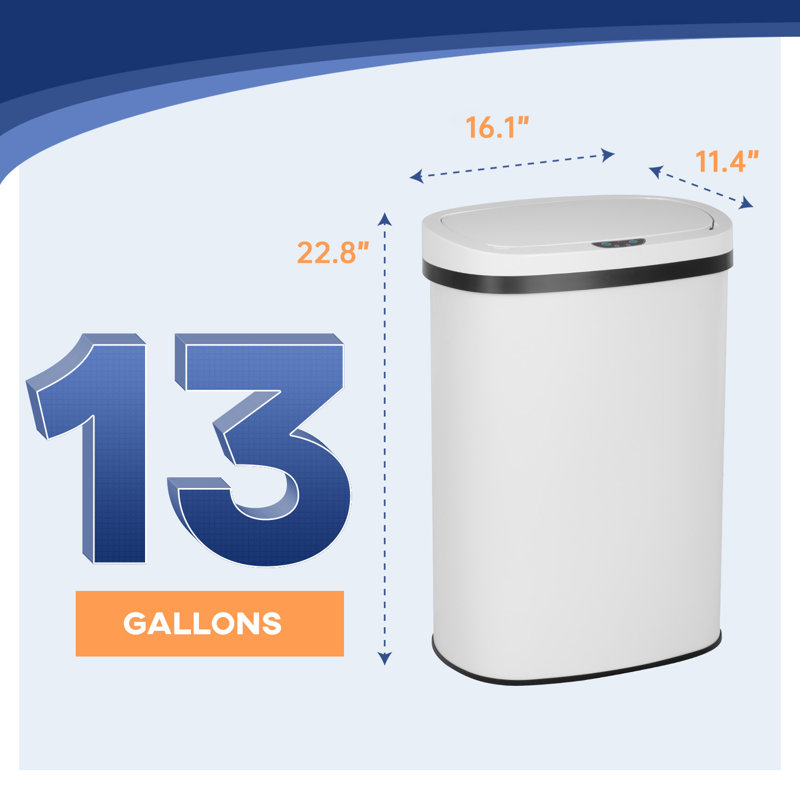 Steel Kitchen Trash Can - 13 Gallons, White