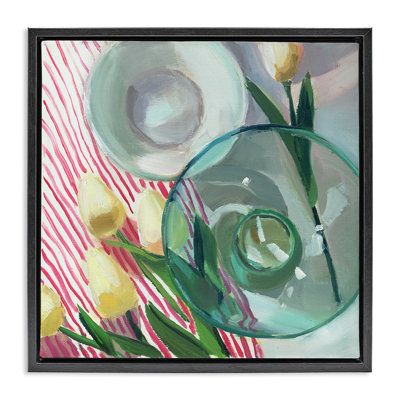  Glasses & Tulips Still Life Framed Floater Canvas Wall Art by Jenny Westenhofer