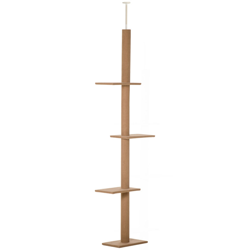 Arbre à chat du sol au plafond Tour d'escalade avec poteaux à griffes recouverts de sisal Centre d'activité pour arbre à chat naturel pour chatons, brun