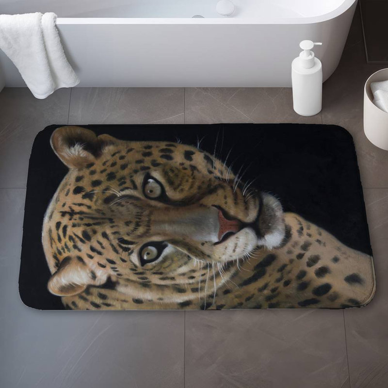 Realistic fierce leopard Bath Mat with Non-Slip Backing - Quick Dry Memory Foam Bathroom Rug - Absorbent - Modern Plush Spa-Style - Machine Washable