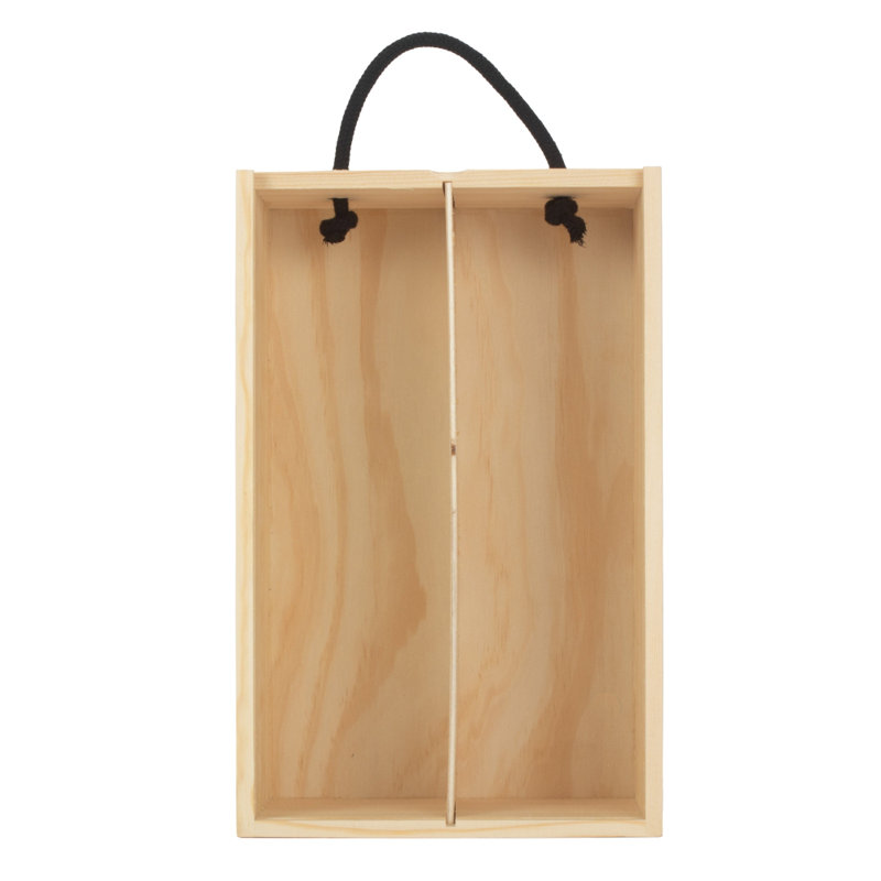 2 Beer Bottle Pinewood Carry Case with Solid Lid Carrier