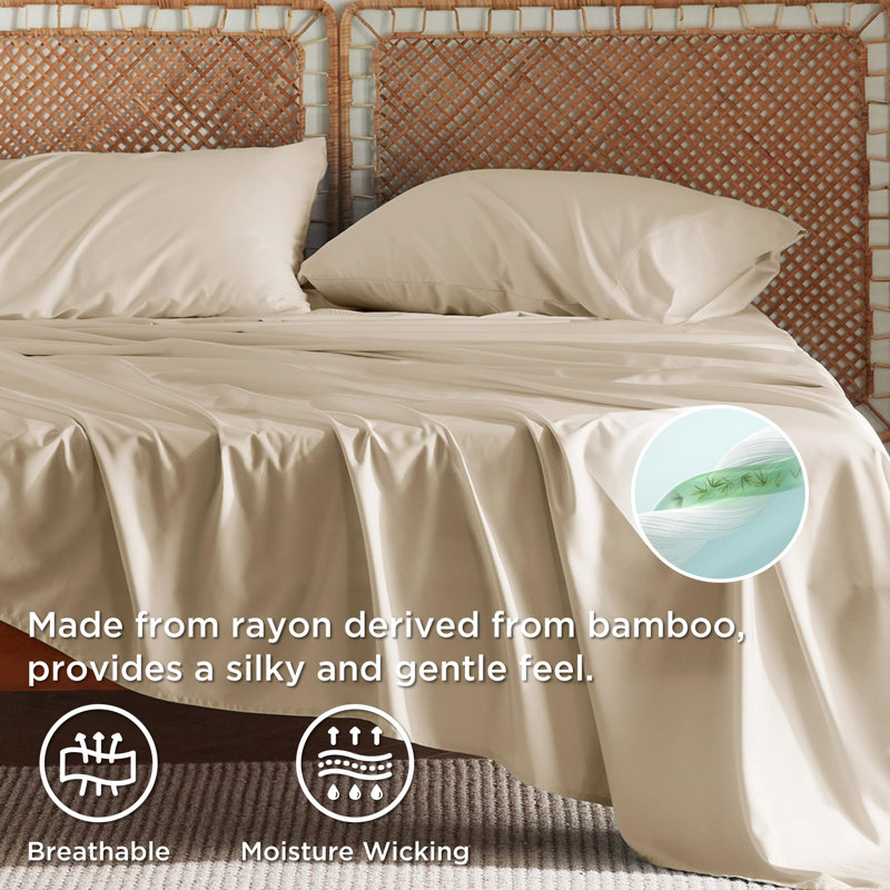 Essential Collection Cooling Rayon Derived from Bamboo Sheet Set, King Sheet Set with 2 Pillowcases, Beige