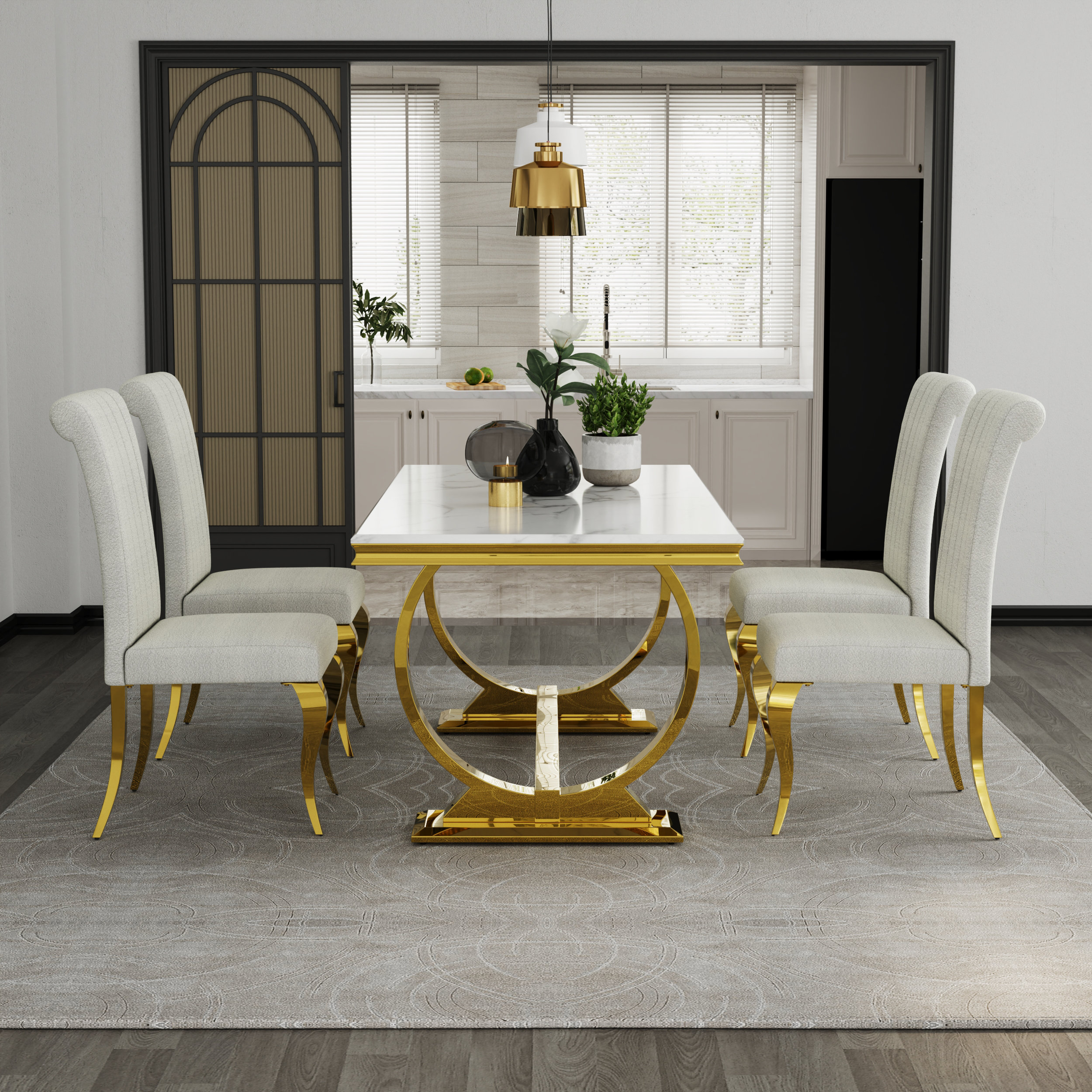 Rosdorf Park Dining Table Set With Boucle Dining Chairs Wayfair