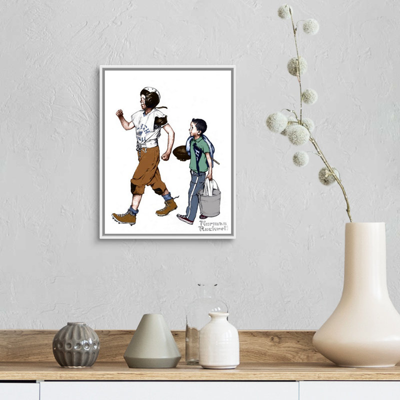 «Norman Rockwell Football Hero», art mural sur toile, Cadre flottant blanc, H 16 po x l 13 po x P 1,75 po
