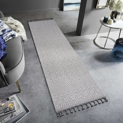 Tapis blanc géométrique 2X8, antitaches, antitaches, sécuritaire pour les animaux de compagnie, à poils moyens, tapis 2X8 durable, résistant aux taches