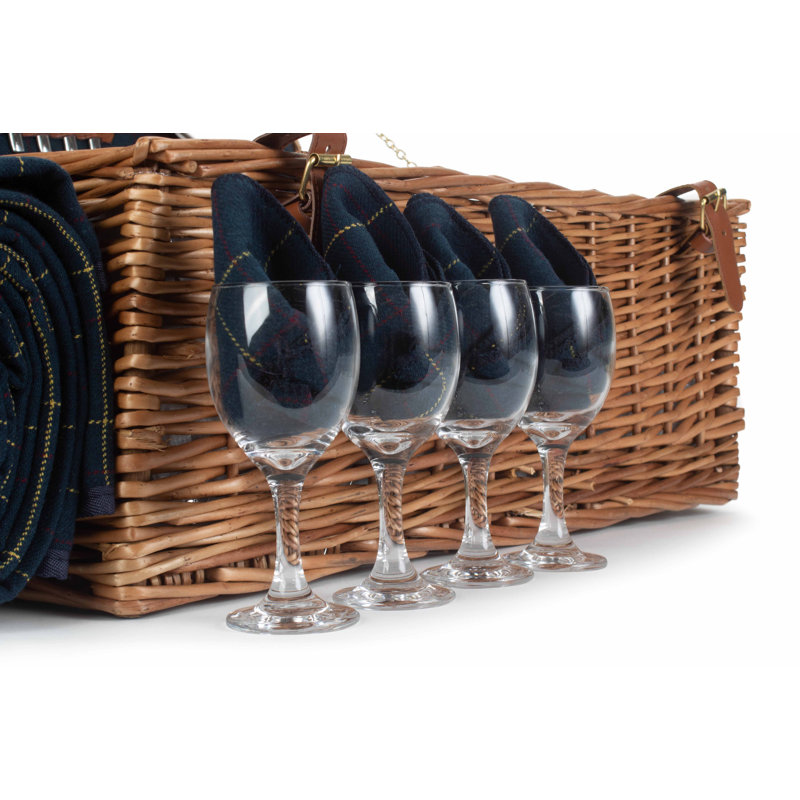 4 Person Tweed effect Fitted Picnic Hamper, Blue