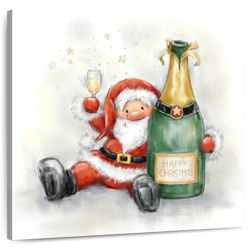 Père Noël Lelend tenant une bouteille, H 36 po x l 36 po