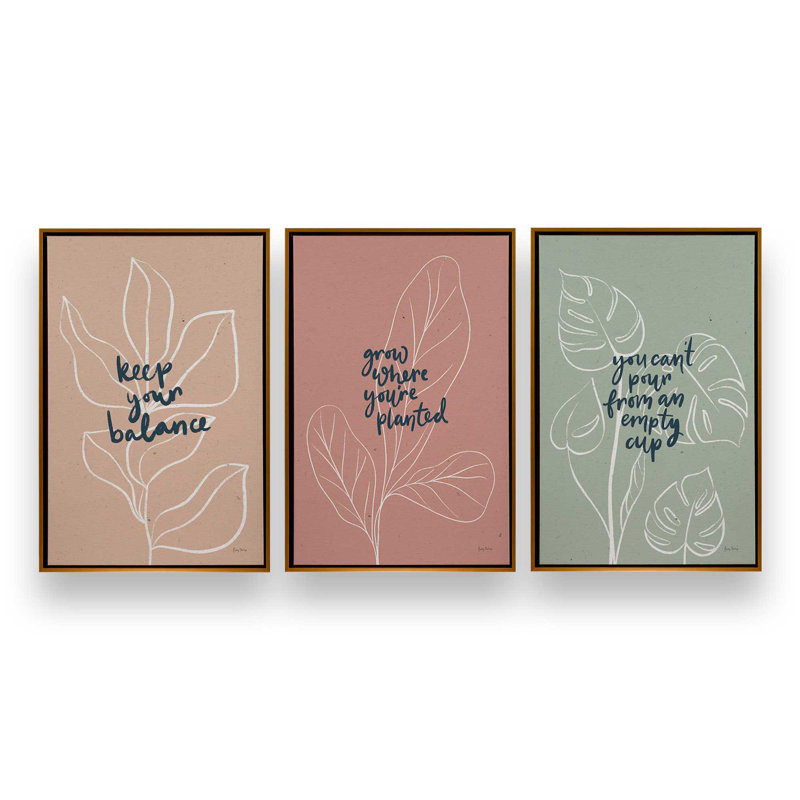 Ensemble de 3 fleurs confiantes, H 49 po x l 99 po, Cadre flottant or poli