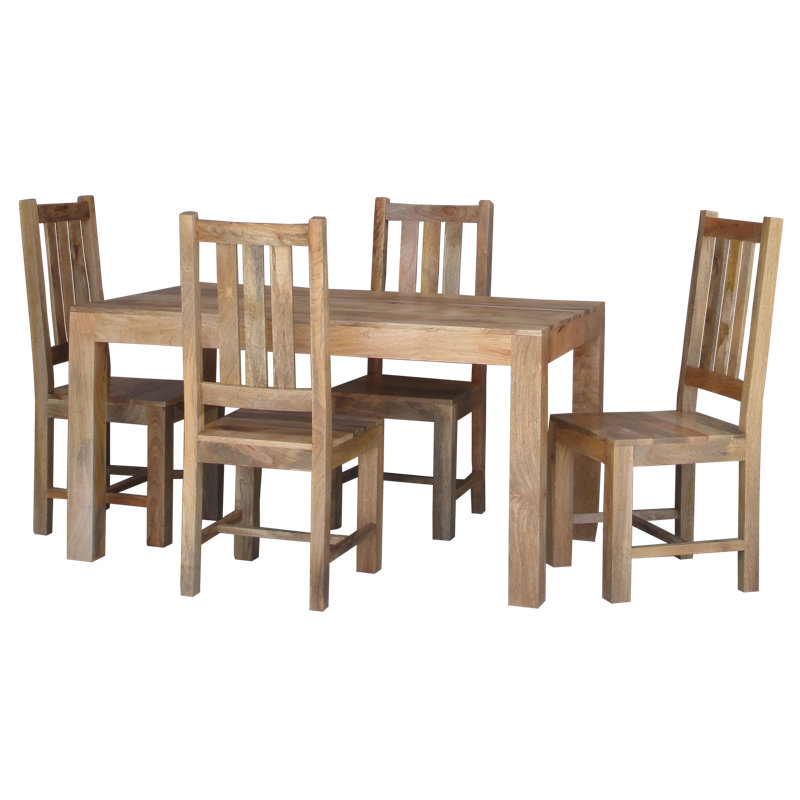 Munnar Mango Rectangular Wood Top Dining Table with Stainless Steel Base, 76cm H x 145cm W x 90cm D, Dark Mango