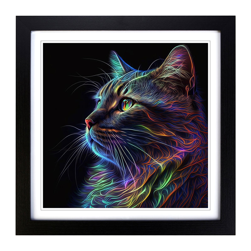Cat Neon Art - Framed Print, Black