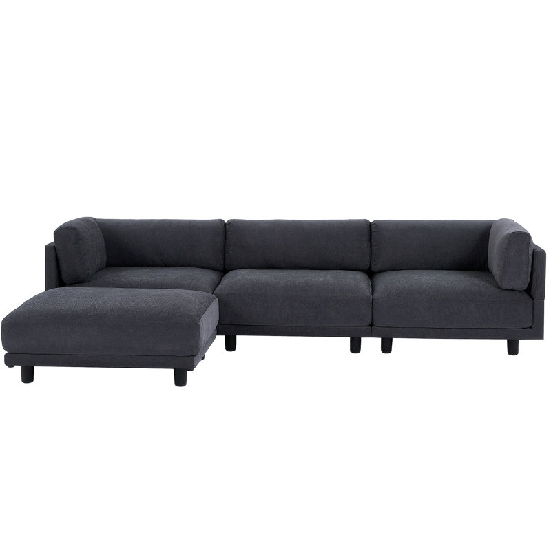 Derriah Upholstered 102.4 " Polyester L-Shaped Sofa & Chaise with Ottoman, 100% Polyester Gray