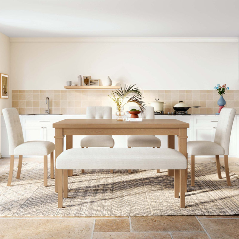 Ensemble de salle à manger moderne 6 pièces, table de cuisine rectangulaire avec 4 chaises et banc rembourrés, idéal pour la salle à manger et le salon