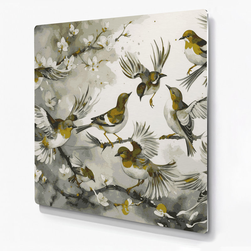 Birds Light vented Bulbul Beige Metal Wall Art, 144" H x 144" W x 0.05" D