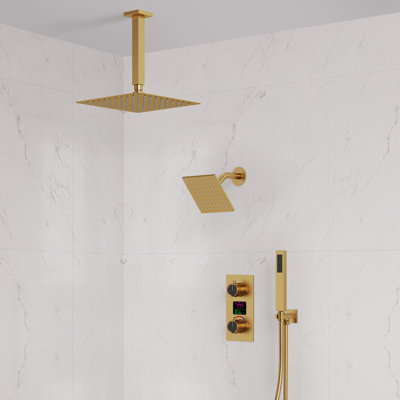Système de douche numérique à double pomme de douche, robinet de douche à pluie de plafond de 12 po avec douche à main