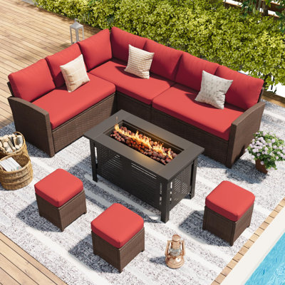 7 Pieces Patio Furniture Set With 43" Fire Pit Table