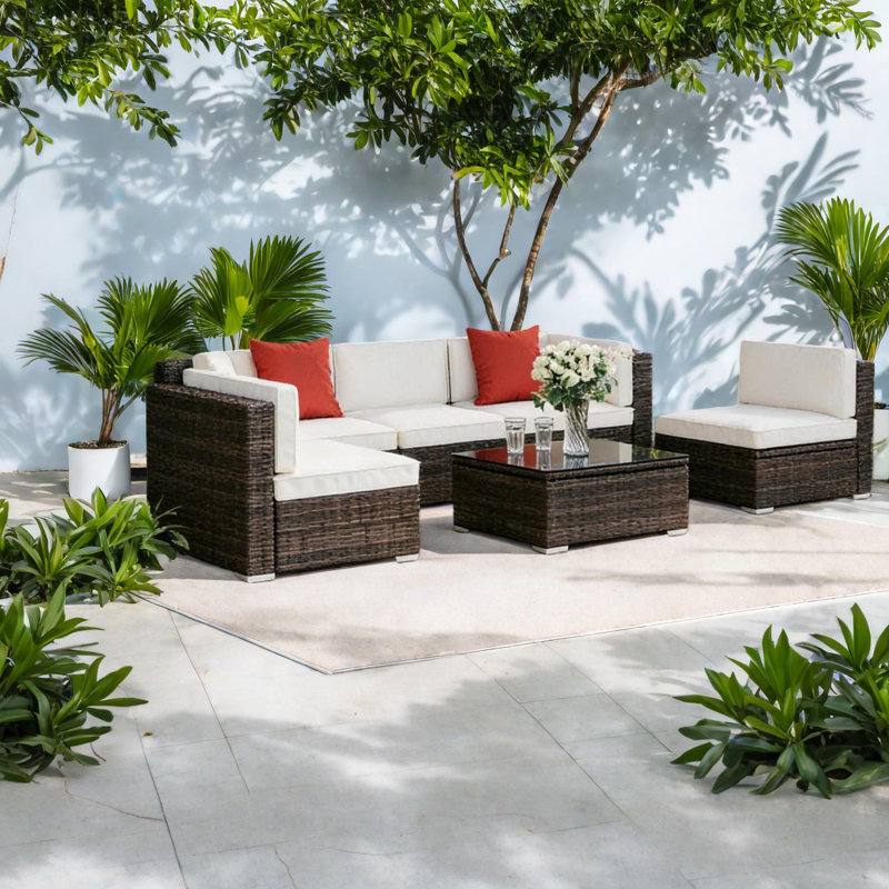 Ensemble de canapés de patio durables, design moderne en rotin d'acier, parfait pour le divertissement en plein air