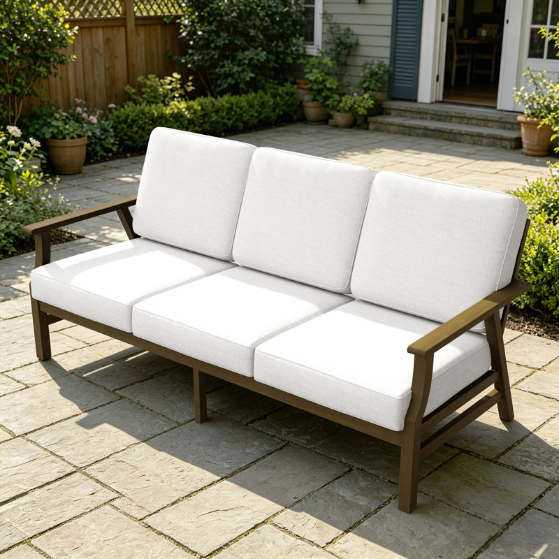 Canapé d'extérieur avec coussins, Beige, Brun