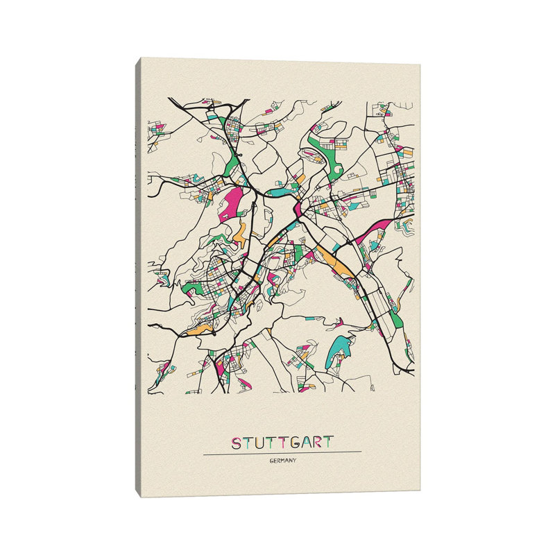 Stuttgart, Germany Map by Ayse Deniz Akerman - Wrapped Canvas Gallery-Wrapped Canvas Giclée, 20.32 cm H x 30.48 cm W