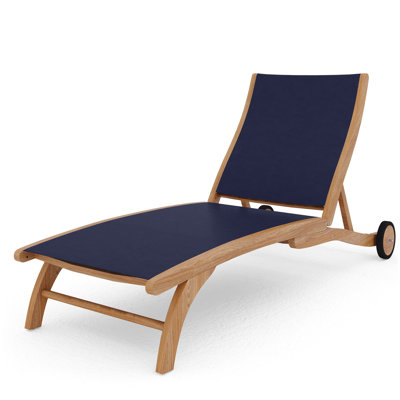 Perrin Teak Outdoor Reclining Chaise Lounger with Rear Wheels