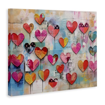 Art mural sur toile, "Playful Urban Hearts" par LSR Design Studio