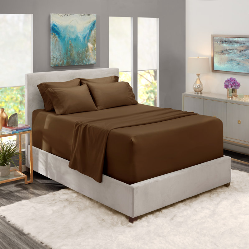 Microfiber Sheet Set, Brown, Split King Fitted Sheet