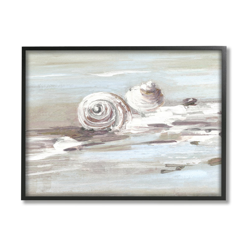 Coquillages de plage Still brossé, H 20 po x l 20 po x P 1,5 po, Giclée encadrée noir minuit
