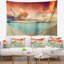 Paysage tropical coucher de soleil coloré avec tapisserie de l'étang-28484403