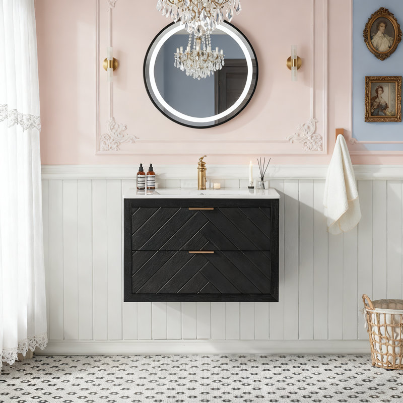 Ensemble de meuble-lavabo simple 30 po avec lavabo en céramique, ensemble mural et flottant, Noir