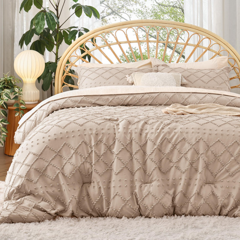Best Seller Bedsure Embroidered Tufted All-Season Comforter Set, Beige, Full Comforter + 2 Standard Shams
