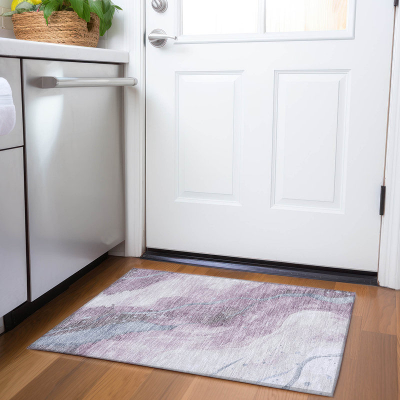 Red Synthetic 20" x 30" Machine Washable Rug