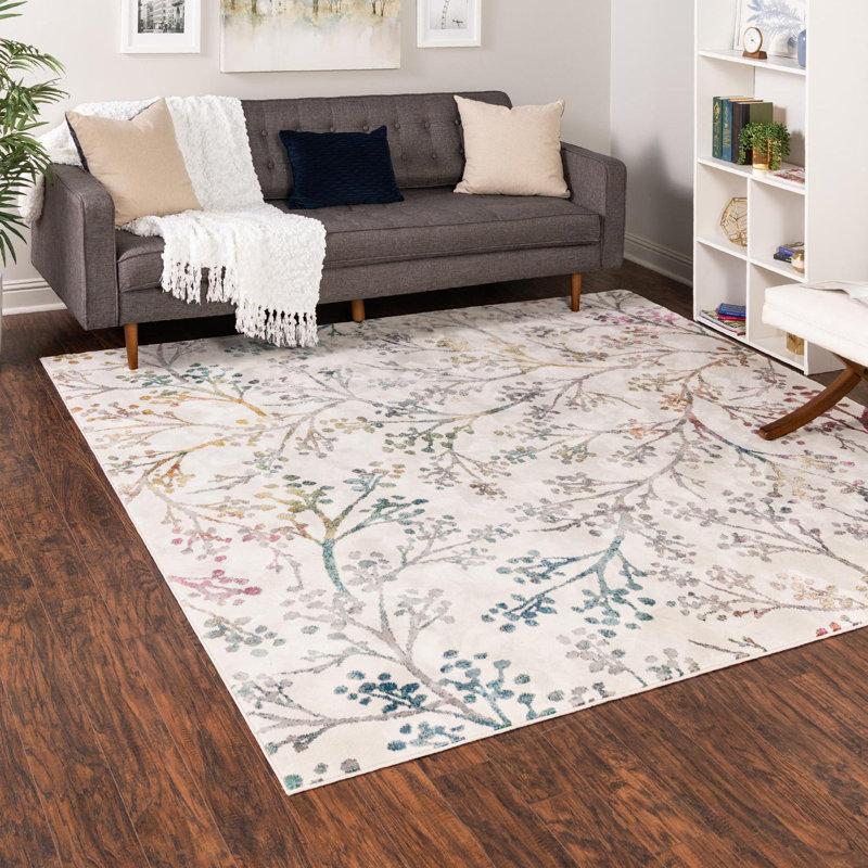 Adelin Floral Green/Purple/White Area Rug, Square 4'1"
