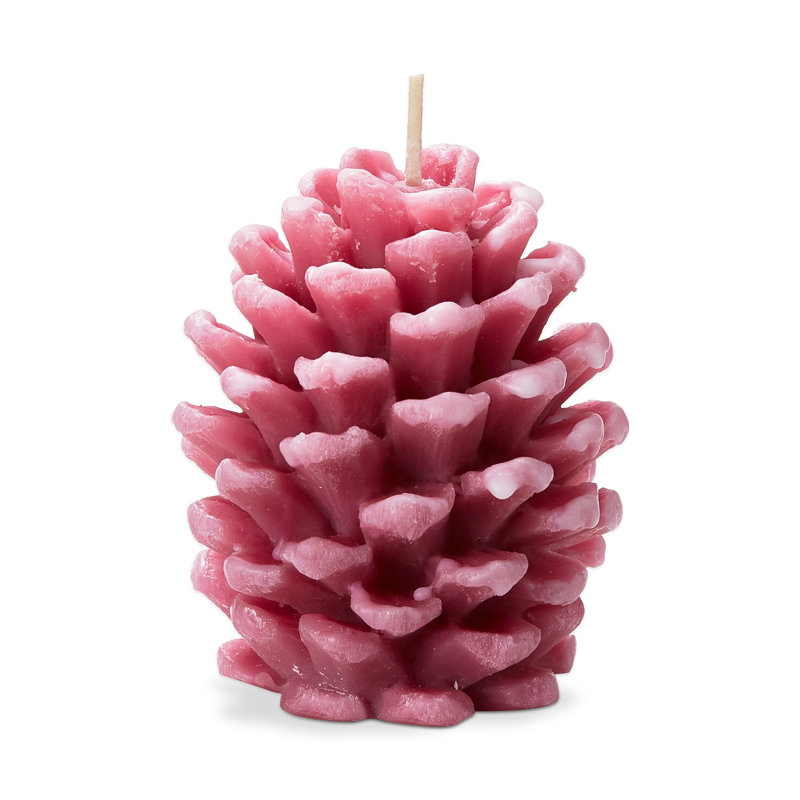  Bougie en forme de pomme de pin givrée , Rouge