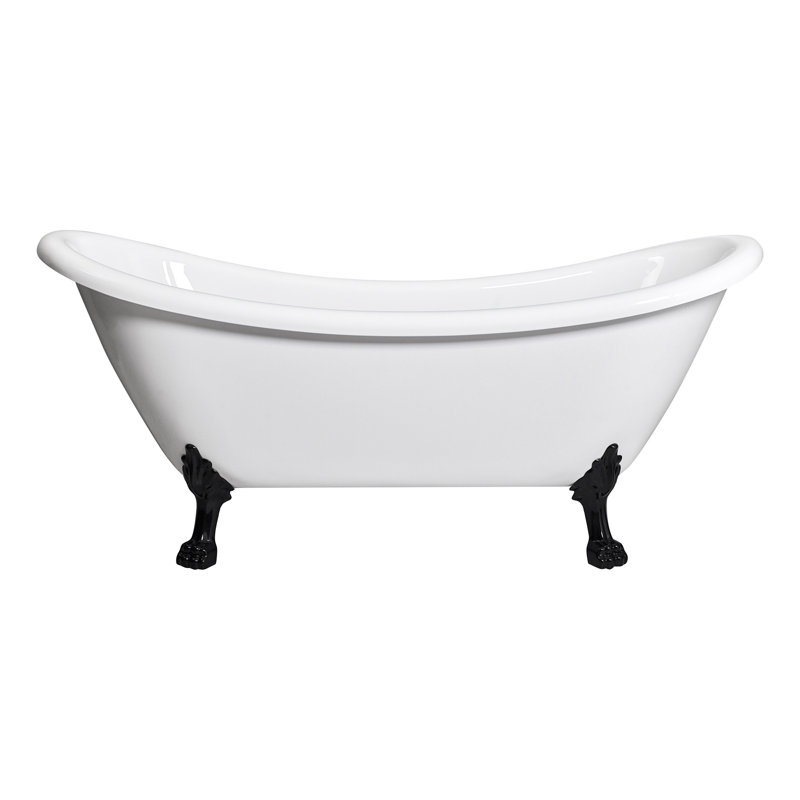 Daphne 59" x 30" Freestanding Soaking Acrylic Bathtub, White, Black Tiger