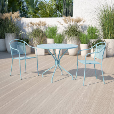 Chanea 35.25" Round Indoor-Outdoor Steel Patio Table-Umbrella Hole-Restaurant Seating