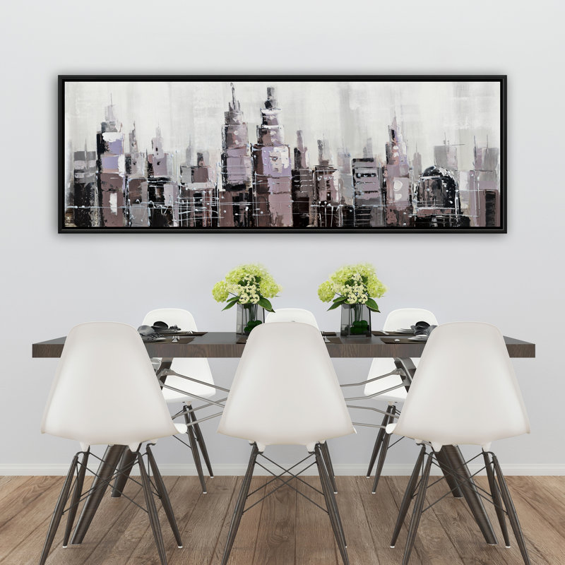 Paysage urbain abstrait en niveaux de gris - décor de chambre à coucher encadré gris