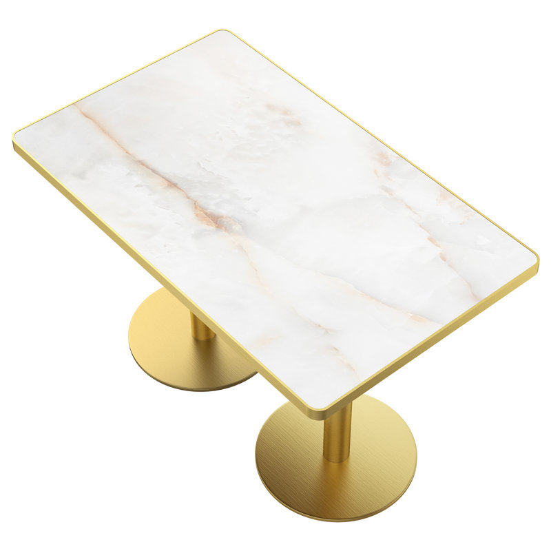 Table de salle à manger rectangulaire 47,24 "en faux marbre blanc moderne, table de bureau rectangulaire avec deux socles en or