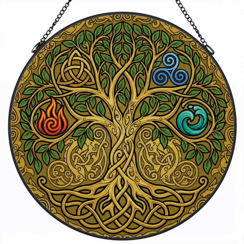 Vitrail de fenêtre 7,8 "H Celtic Tree, H 7,8 po x l 7,8 po