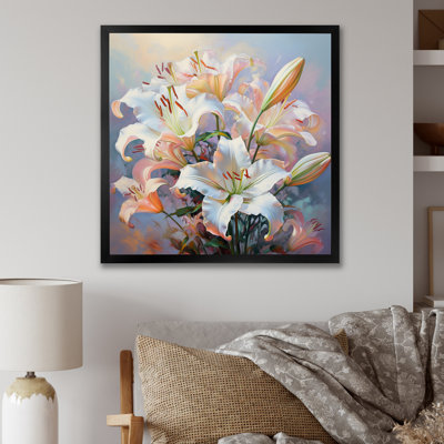 White Lilies Romantic Impression - Floral Wall Art Living Room
