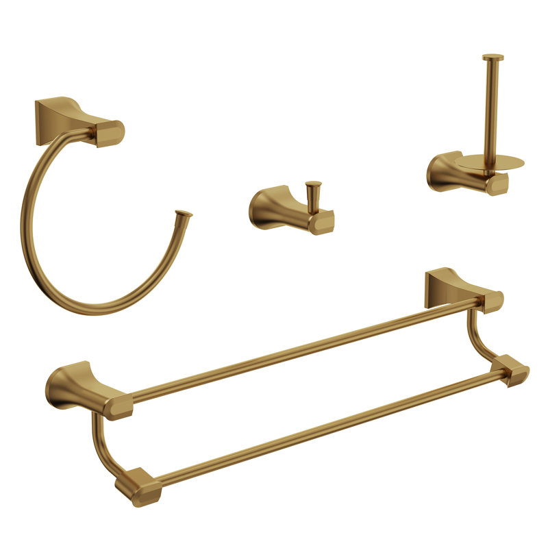 4-Piece Bathroom Hardware Set, Brushed Gold