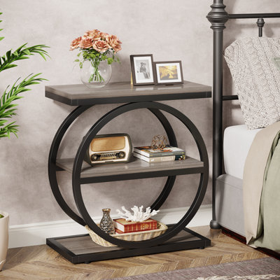 3-Tier End Table Set of 2, Industrial Sofa Couch Side Table with Storage Shelves, Small Bedside Table for Bedroom