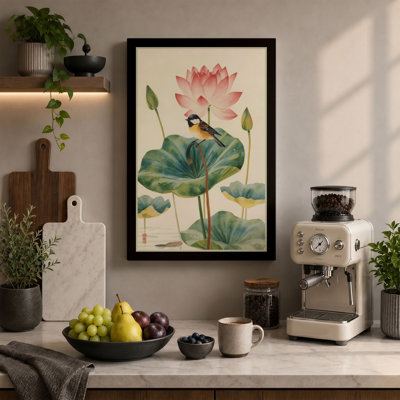 Lotus and Songbird Japandi - Wrapped Canvas
