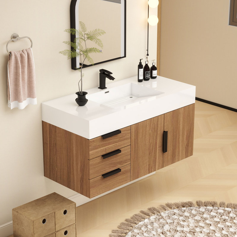 Jessica 41.5'' Single Bathroom Vanity with Acrylic Top, Wood