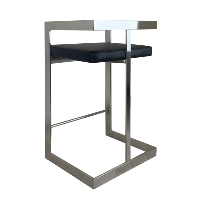 Tabouret de comptoir Rondions (hauteur de siège de 26 po), Noir / cadre argenté