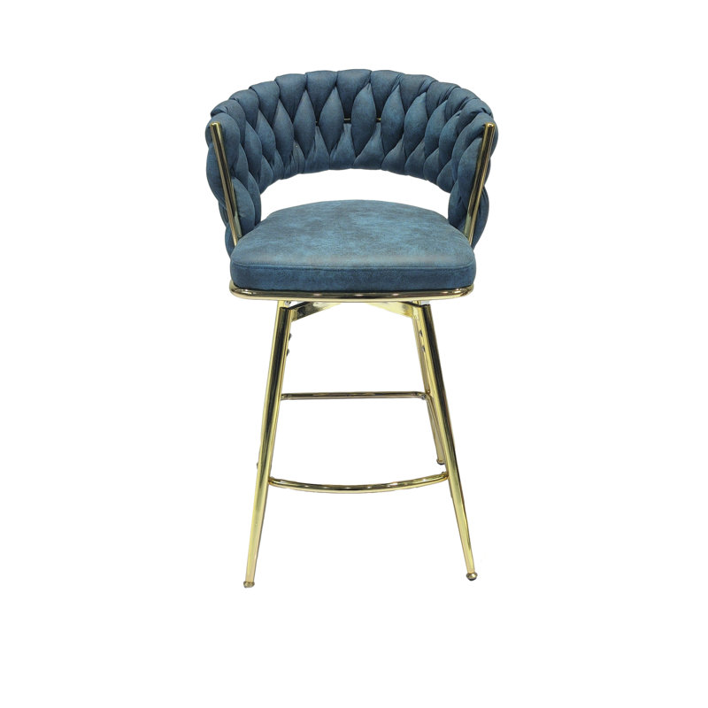 Tabourets de bar rembourrés Celie, Doré, Bleu, 2