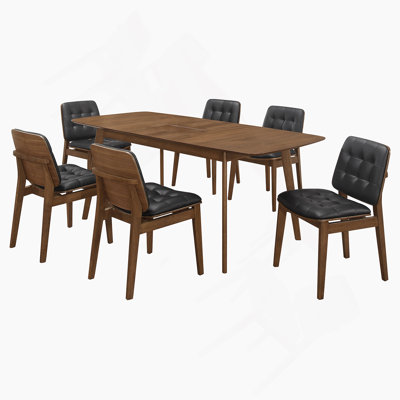 Natural Walnut And Black 7-Piece Rectangular Dining Set