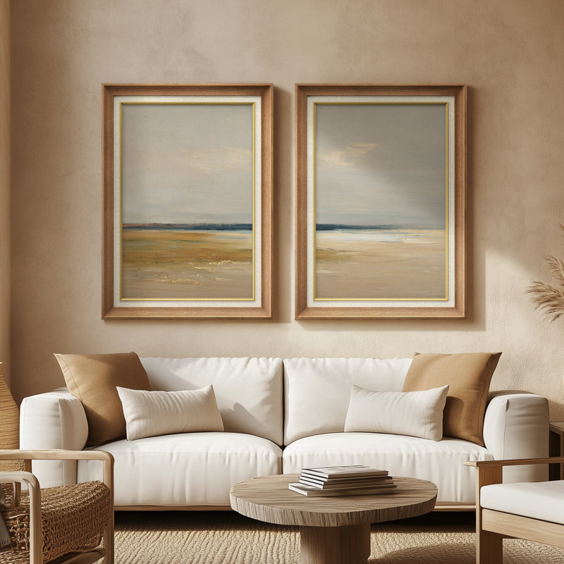 Serene Coastal Shoreline - ensemble de 2 reproductions d'art encadrées de qualité supérieure sur papier 26 po x 36 po