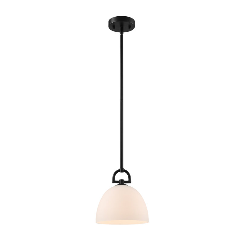 Luminaire suspendu noir mat 1 lumière avec abat-jour en verre opale blanc