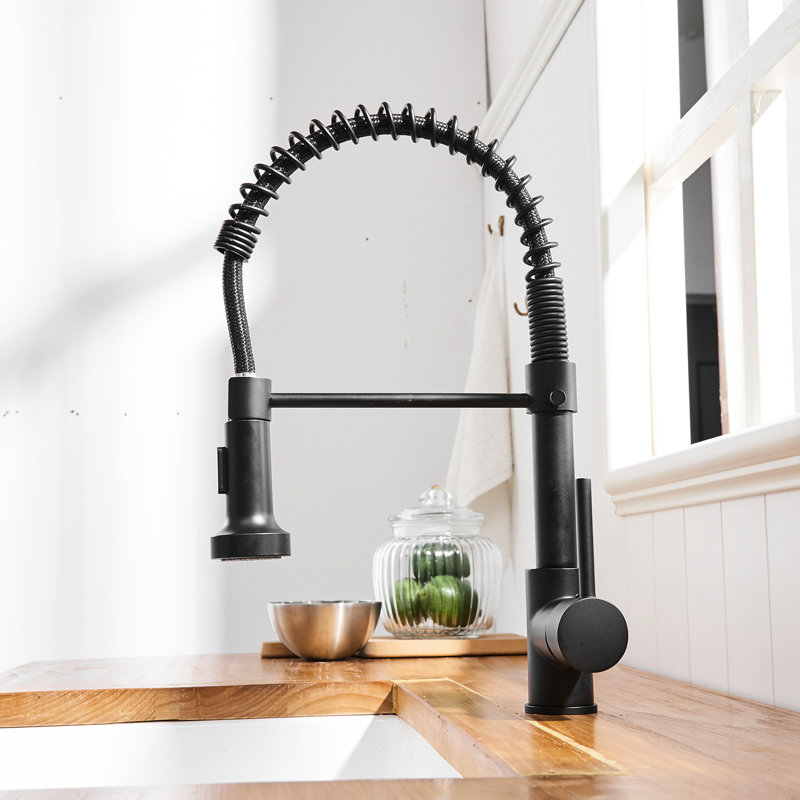 Robinet de cuisine noir à poignée simple avec robinet rétractable, facile à nettoyer, contrôle du volume et de la température de l'eau dans la cartouche en céramique, résistance aux fuites améliorée, modes de pulvérisation