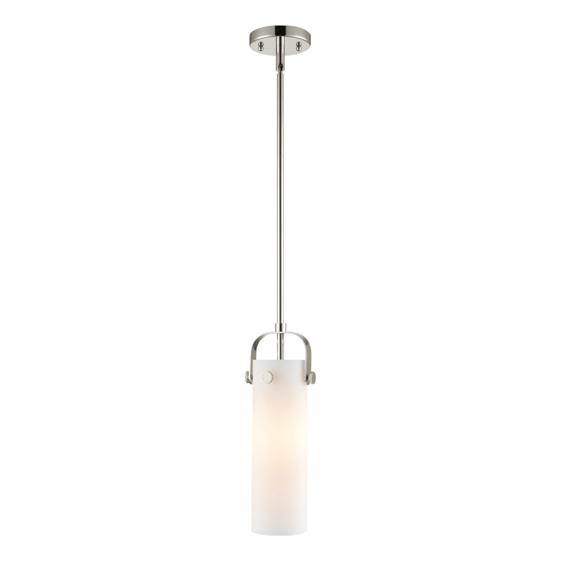 Luminaire suspendu à tige 1 lumière Shongopovi 12 po, H 14,5 po x l 5 po x P 5 po, Blanc mat, Nickel poli