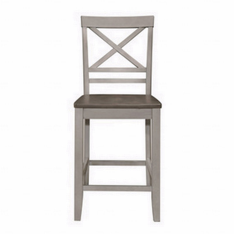 Chaise de comptoir 23 pouces, dossier Crossbuck, bois gris rustique, brun